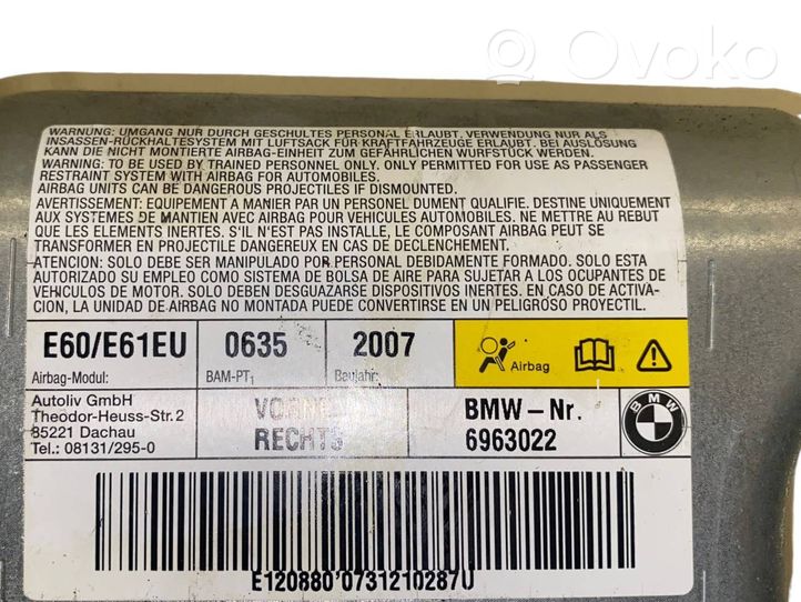 BMW 5 E60 E61 Poduszka powietrzna Airbag drzwi przednich 6963022