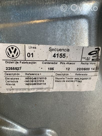 Volkswagen Polo Etuoven manuaalinen ikkunan nostin 6Q0837137