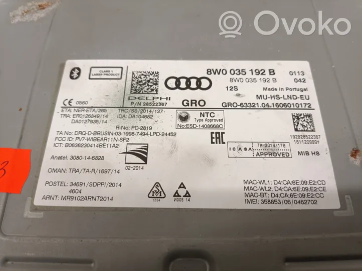 Audi A4 S4 B9 Unità principale autoradio/CD/DVD/GPS 8W0035192B