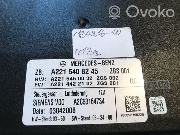 Mercedes-Benz S W221 Ilmajousituksen ohjainlaite/moduuli, takana A2215408245