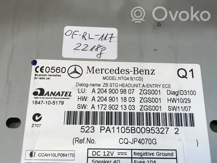 Mercedes-Benz C W204 Unité principale radio / CD / DVD / GPS A2049009807