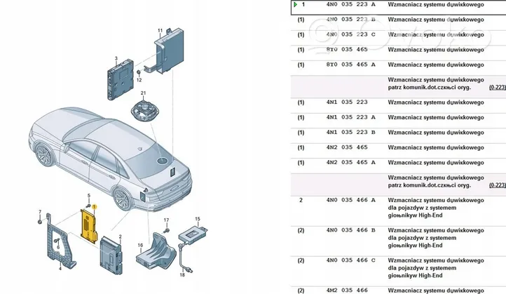 Audi A8 S8 D5 Amplificateur de son 4N0035223A