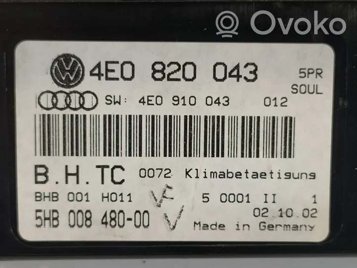 Audi A8 S8 D2 4D Centralina del climatizzatore 4E0820043