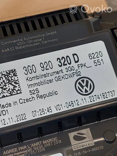 Volkswagen PASSAT B8 Spidometras (prietaisų skydelis) 3G0920320D
