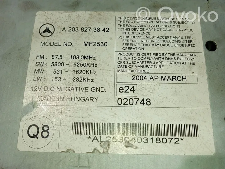 Mercedes-Benz CLK AMG A208 C208 Unité de contrôle son HiFi Audio A2038273842