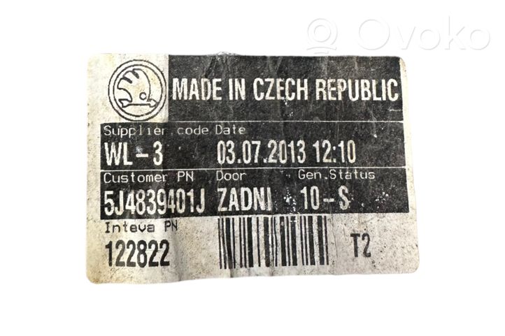 Skoda Fabia Mk2 (5J) Mechanizm podnoszenia szyby tylnej bez silnika 5J4839401J