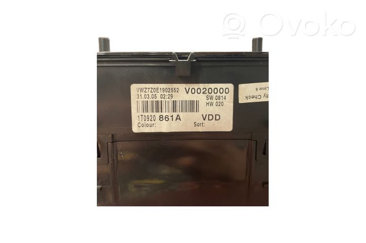 Volkswagen Touran I Compteur de vitesse tableau de bord 1T0920861A