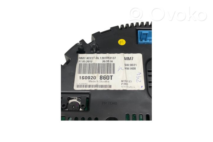 Volkswagen Up Compteur de vitesse tableau de bord 1S0920860T