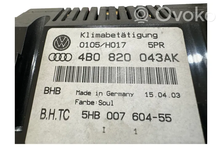 Audi A6 S6 C5 4B Oro kondicionieriaus/ klimato/ pečiuko valdymo blokas (salone) 4B0820043AK