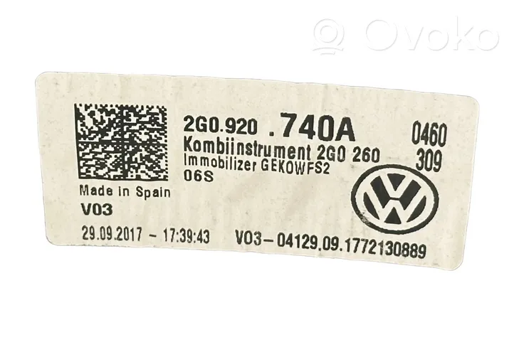 Volkswagen Polo VI AW Compteur de vitesse tableau de bord 2G0920740A