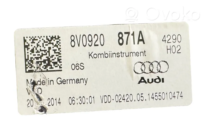 Audi A3 S3 8V Compteur de vitesse tableau de bord 8V0920871A