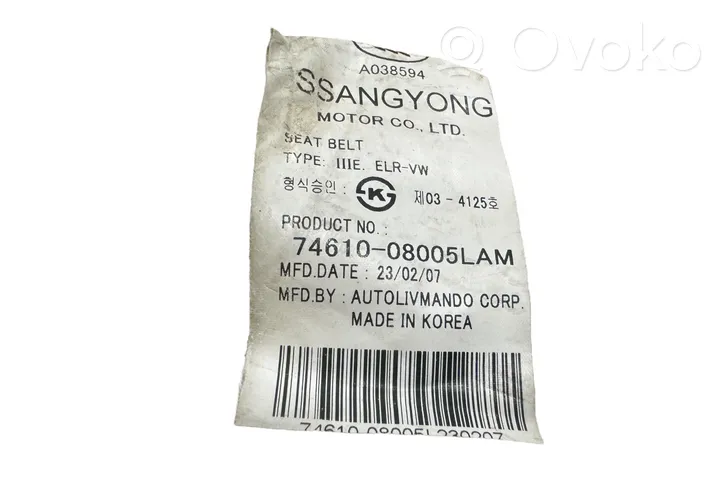SsangYong Rexton I Cintura di sicurezza anteriore 7461008005LAM