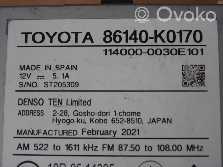 Toyota Yaris XP210 Unità principale autoradio/CD/DVD/GPS 86140K0170