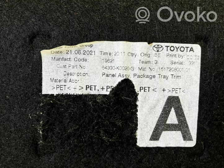 Toyota Yaris XP210 Półka tylna bagażnika 64330K0030