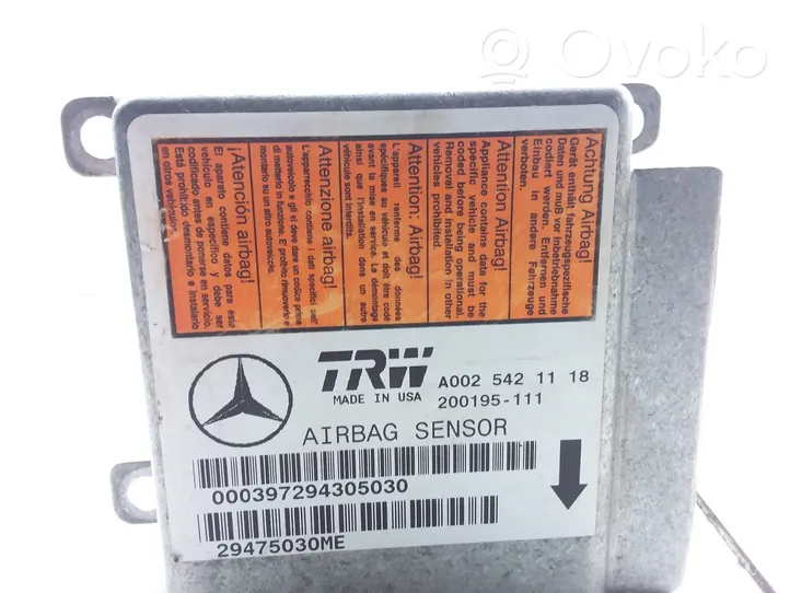 Mercedes-Benz ML W163 Oro pagalvių valdymo blokas A0025421118