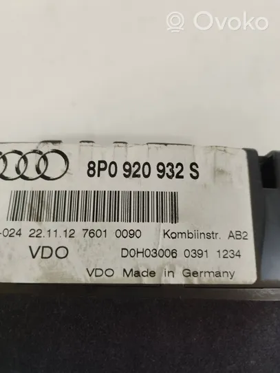 Audi A3 S3 A3 Sportback 8P Compteur de vitesse tableau de bord 8P0920932S