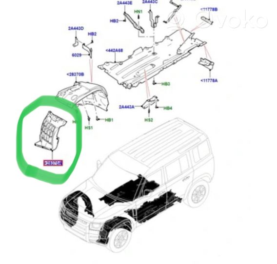 Land Rover Defender Etupyörän sisälokasuojat L8B216A573AD