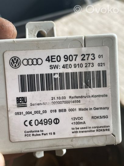 Audi A8 S8 D3 4E Module de pression des pneus 4E0907273