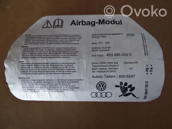 Audi A8 S8 D3 4E Pasažiera drošības spilvens 4E0880203C