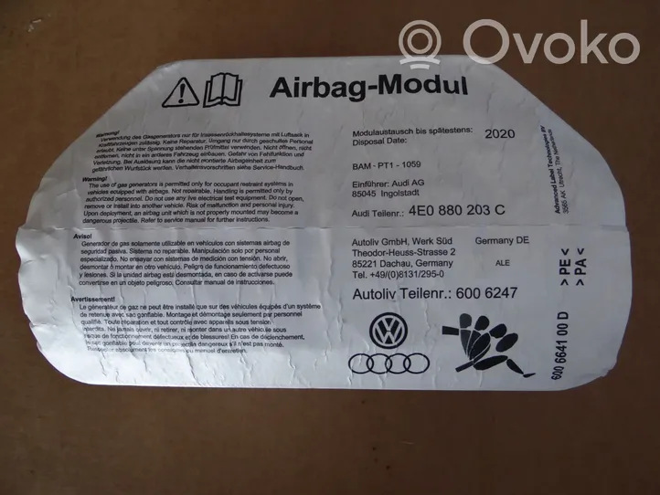 Audi A8 S8 D3 4E Poduszka powietrzna Airbag pasażera 4E0880203C