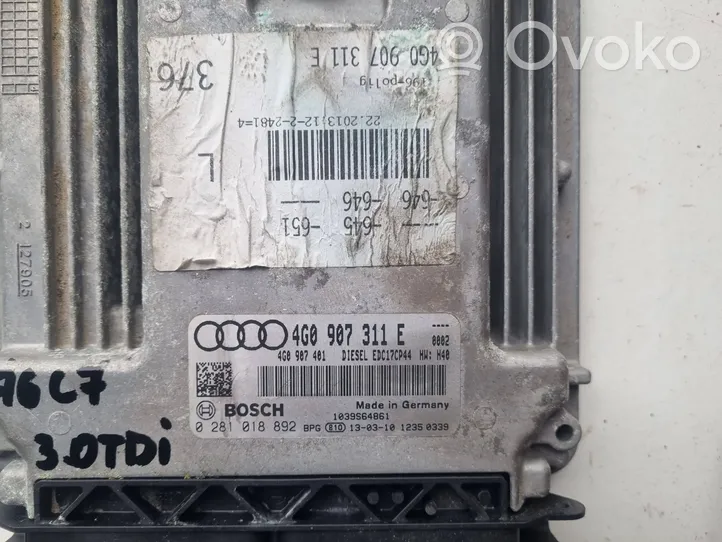 Audi A6 Allroad C7 Kit calculateur ECU et verrouillage 4G0907311E