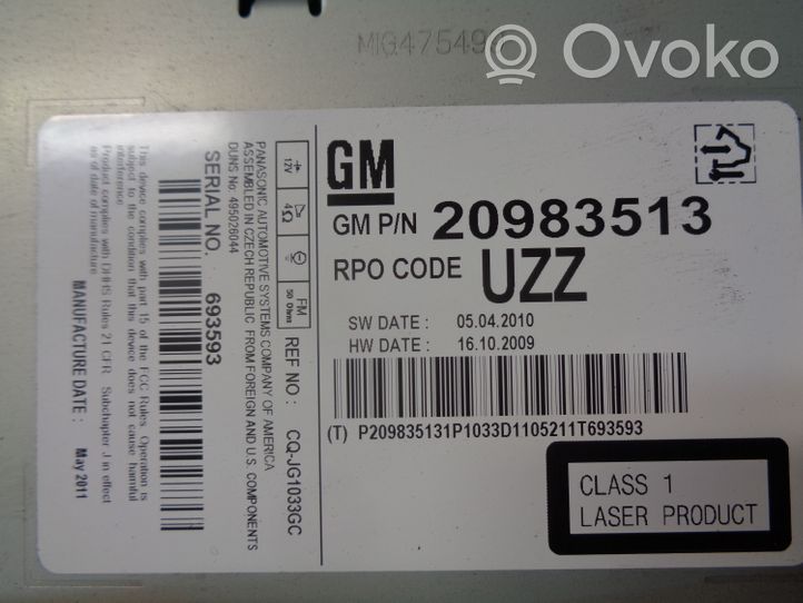 Opel Meriva B Unità principale autoradio/CD/DVD/GPS 20983512