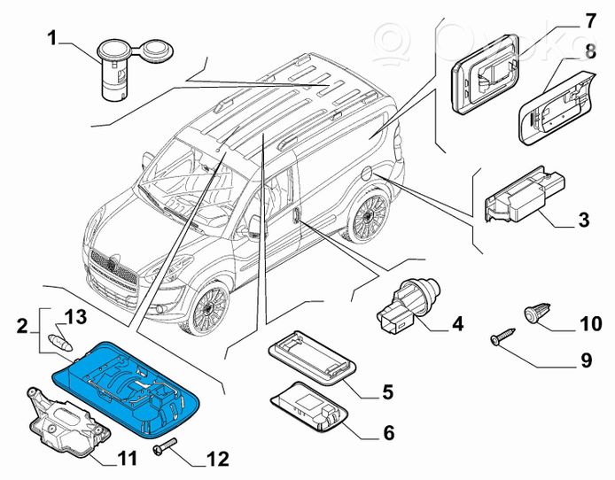 Fiat Doblo Garniture de console d'éclairage de ciel de toit 735547006