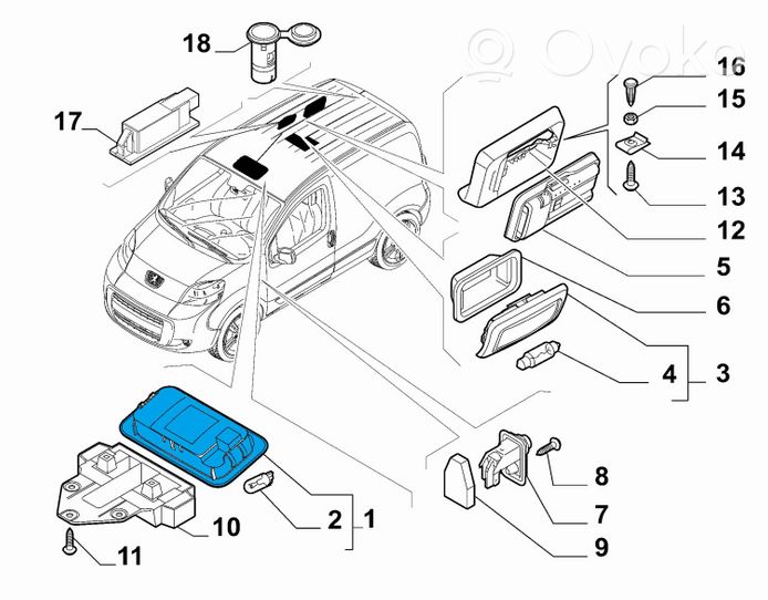 Fiat Fiorino Garniture de console d'éclairage de ciel de toit 735547006