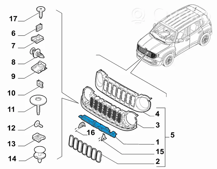 Jeep Renegade Radiateur panneau supérieur d'admission d'air 735705857