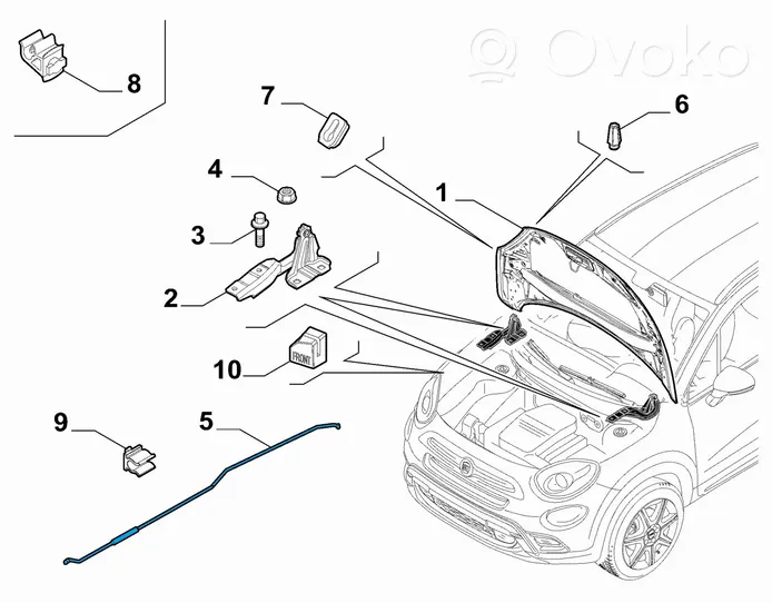 Fiat 500X Asta/punto di sollevamento del vano motore/cofano 52090710