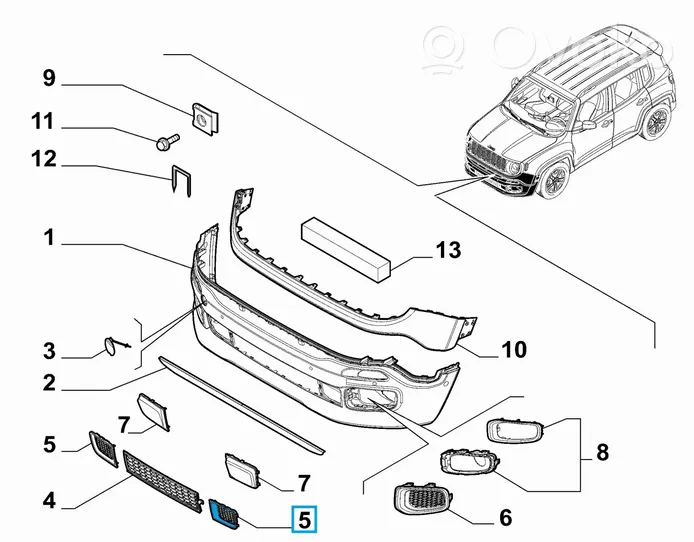 Jeep Renegade Grille inférieure de pare-chocs avant 735598591