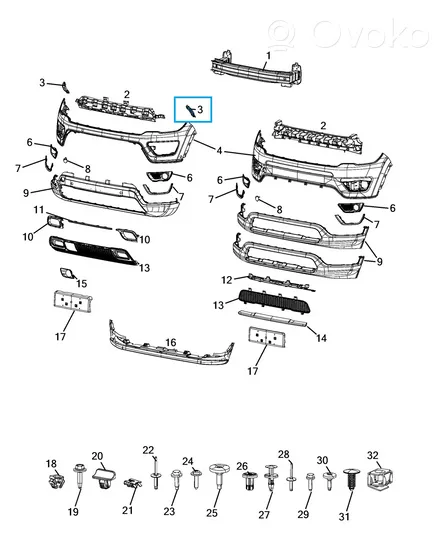 Jeep Compass Uchwyt / Mocowanie zderzaka przedniego 68244509AB