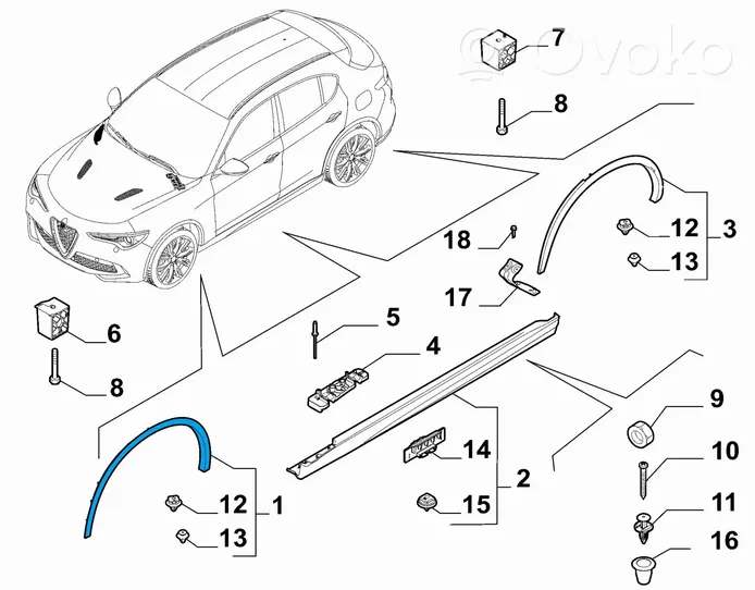 Alfa Romeo Stelvio Zierleiste Radlauf Kotflügel vorne 50551508