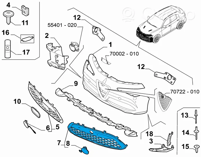 Alfa Romeo Stelvio Etupuskurin alempi jäähdytinsäleikkö 156173654