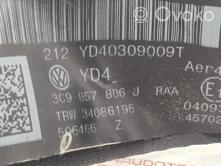 Volkswagen PASSAT B6 Pas bezpieczeństwa fotela tylnego 3C9857806J