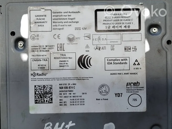 Skoda Octavia Mk3 (5E) Panel / Radioodtwarzacz CD/DVD/GPS 5Q0035874C