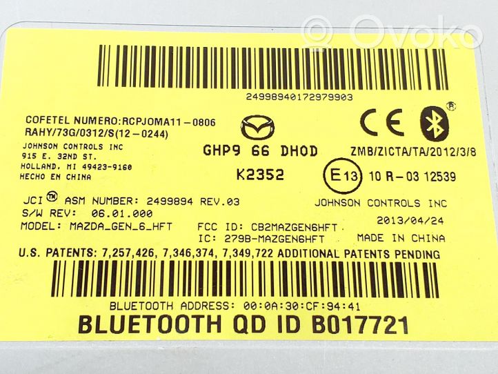 Mazda 6 Module unité de contrôle Bluetooth GHP966DH0D