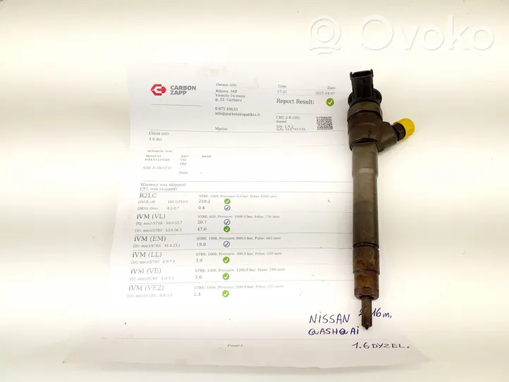 Nissan Qashqai Kit d'injecteurs de carburant 0445110546