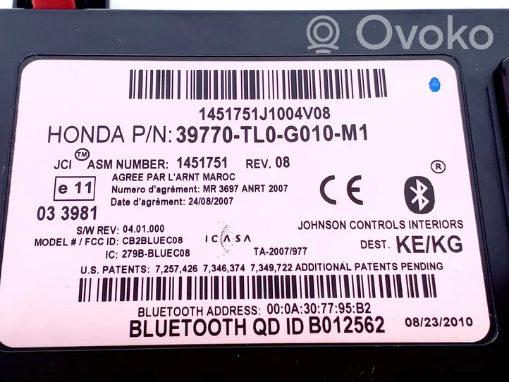 Honda Accord Moduł / Sterownik Bluetooth 39770TL0G010M1