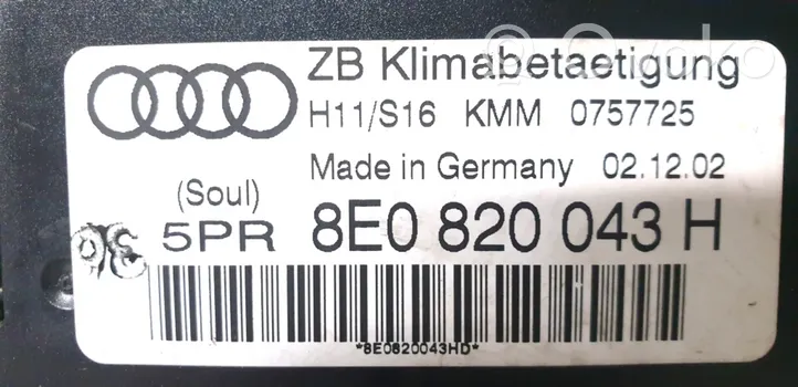 Audi A4 S4 B6 8E 8H Module unité de contrôle climatisation 8E0820043H