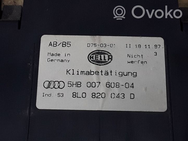 Audi A4 S4 B5 8D Oro kondicionieriaus/ klimato/ pečiuko valdymo blokas (salone) 8L0820043D