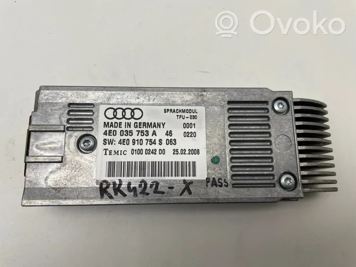 Audi A4 S4 B7 8E 8H Modulo di controllo comandi vocali 4E0035753A