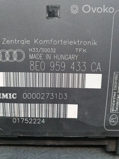 Audi A4 S4 B6 8E 8H Moduł / Sterownik komfortu 8E0959433CA