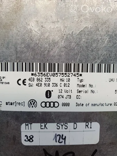 Audi A4 S4 B8 8K Module unité de contrôle Bluetooth 4E0862335
