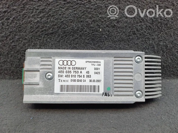 Audi A4 S4 B7 8E 8H Valdymo balsu modulis 4E0035753A