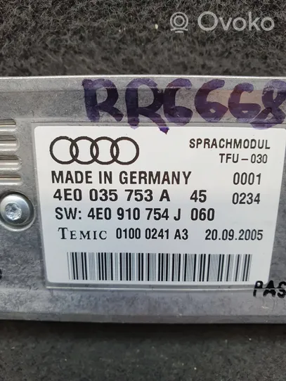 Audi A8 S8 D3 4E Module reconnaissance vocale 4E0035753A