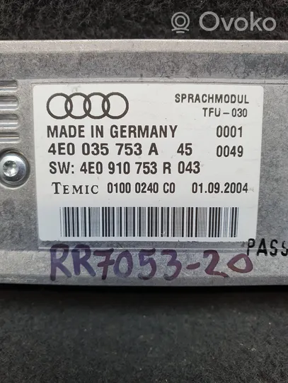 Audi A4 S4 B7 8E 8H Modulo di controllo comandi vocali 4E0035753A