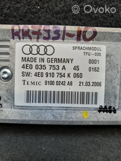 Audi A4 S4 B7 8E 8H Valdymo balsu modulis 4E0035753A