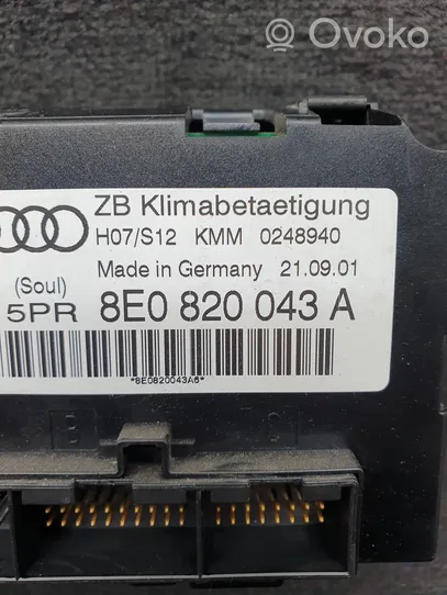 Audi A4 S4 B6 8E 8H Panel klimatyzacji 8E0820043A