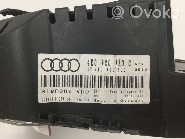 Audi A8 S8 D3 4E Nopeusmittari (mittaristo) 4E0920950C